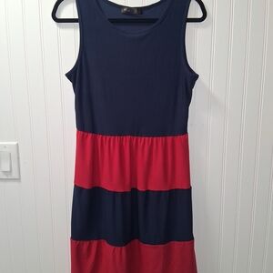 Elegant Navy and Red Midi Dress